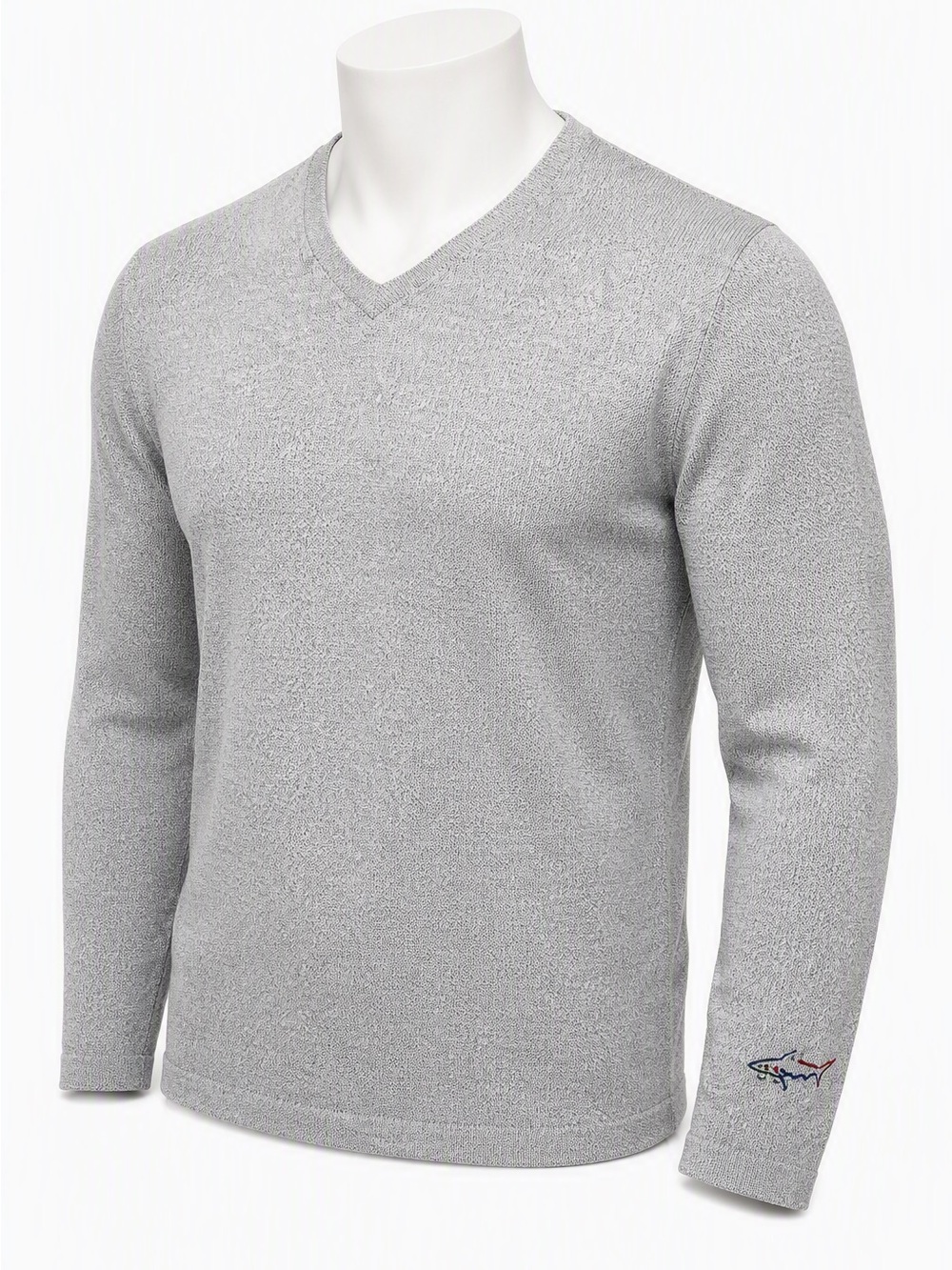 Men's Greg Norman Collection Merino Wool Blend V-Neck Sweater Gray XL Shark Logo